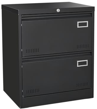 Rollcontainer Aktenschrank Aus Metall mit 2 Schubladen, Büroschrank Abschließbarer, Unter Schreibtisch, Büroschrank für Zuhause und Büro, 60×45×72,4cm, Schwarz