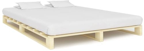 Mimdixy Palettenbett Bettrahmen 140x200 cm, Massivholzbett aus Kiefernholz Stabil Robust, Modernes Bett Gestell für Schlafzimmer, Gästezimmer und Jugendzimmer