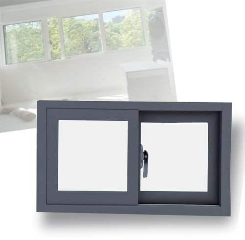 ZIUSFAC Keller Ersatzfenster Aluminium Schuppenfenster 40 50 60 70 80 90 100cm Kunststofffenster Keller Schiebefenster Für Schuppen Badezimmer, Mit Glas/Fliegengitter(Gray,(WxH) 100x40cm/39x16)