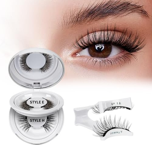 2 par Pestañas Postizas Magneticas de larga duración, Pestañas Magneticas riutilizzabili con applicatore, Aspecto de Naturales, No requiere pegamento, fácil de colocar (E+H-02)