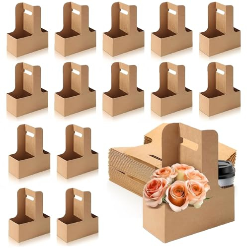 Kiuiom Porte-boissons en Carton Kraft,Porte-gobelet en Papier Kraft À Emporter,pour 2 Tasses,pour Boissons Chaudes et Froides, Plats à Emporter,Café et Restaurant,17.5 * 8 * 22.5cm (30PCS)