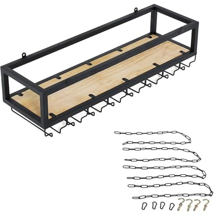 YUJEYHD Porte-Verres et Rangement Bouteilles Suspendu au Plafond, Support à Verres à Pied avec Chaîne Réglable, Étagère de Décoration Rustique pour Bar, Restaurant, Café (100CM)