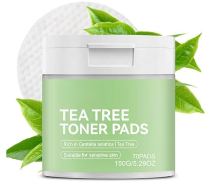 Grospe Tea Tree Toner Pads, Exfoliating & Soothing Cotton Facial Toner Pads with Salicylic Acid, Glycolic Acid & Tea Tree for Oily, Acne-Prone & Clogged Skin, Pore Care & Shine Control, 70Pads