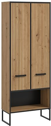 xonox.home – Hochschrank breit Bagno 59x159x32 cm in Artisan Oak Nachbildung – Badschrank mit 2 Türen, 8 Fächern & offenem Fach – Maximale Ordnung durch viel Stauraum, zeitlos & hochwertig verarbeitet