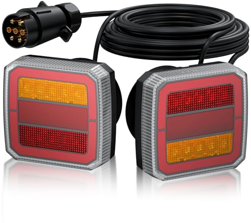 PROZOR Kit Feux Remorque Magnétiques 40 LEDs 12V 30V Double Fixation E-mark | Fixation Magnétique et Vissée, IP65, Câbles 7.35m+2.4m, Prise 7 Broches,pour remorque caravane utilitaire
