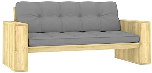 Mhdvray Gartenbank 179 cm aus imprägniertem Kiefernholz mit grauem Sitzkissen und Rückenlehne Modernes Vintage-Design und Langlebigkeit für Balkon Terrasse und Garten