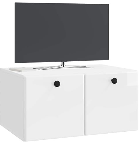 vidaXL Wandmontierter TV-Schrank 59,5 x 41 x 30 cm Hochglanz Weiß, Wohnzimmeraufbewahrung, moderner Schrank, Wand-TV-Ständer, rechteckiges Design, viel Platz, praktische Möbel