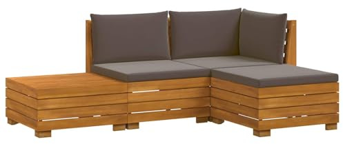 vidaXL Outdoor-Sofagarnitur mit Kissen 4 Stück Braun Massivholz Akazie, Akazienholz-Sofa, UV-beständiger Lounger, wetterfeste Couch, modulare Sitzgelegenheit für Gartenmöbel