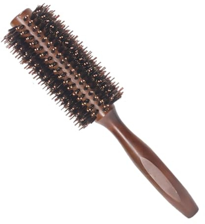 Bosreroy Runde Haarbürste aus Holz, 4,8 cm, mit Wildschweinborsten, 4,9 cm Durchmesser, antistatische Locken-Stylingbürste, natürlicher Locken-Glanz-Styler, Volumenbürste, einfach zu tragen für Reisen