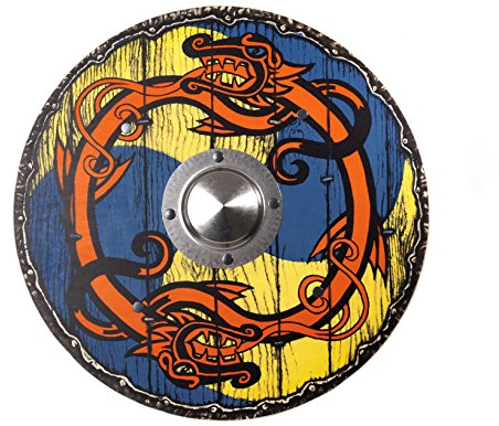 VAH - Wikinger-Holz-Schild Midgardschlange mit 2 Halteriemen und Schildbuckel aus Metall [Echtes Handwerk | unbedenkliche Farben | Made in Germany]