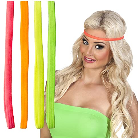 Boland 85961 - Stirnband Set, 4 Stück, elastisch, Stirnreif, Haarband, Accessoire, Mottoparty, Festival, Karneval
