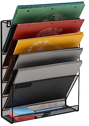 Mind Reader Rangement vertical de fichiers à 5 niveaux, organiseur de bureau, support mural, bureau, maille métallique, 32,75 (L) x 10,2 cm (l) x 40,6 cm (H), noir
