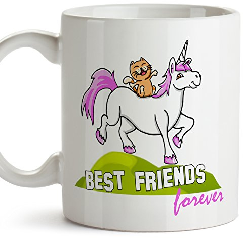 MUGFFINS Best Friends Ever Mug - Taza de los Mejores Amigos de la Historia - Taza de café como Regalo para los Amigos - Cat & Unicorn Cup - Ceramic 350ml / 11oz (en inglés)
