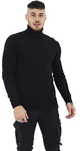 BRAVE SOUL Mens Polo Roll Neck Jumper Hume (Black) XL