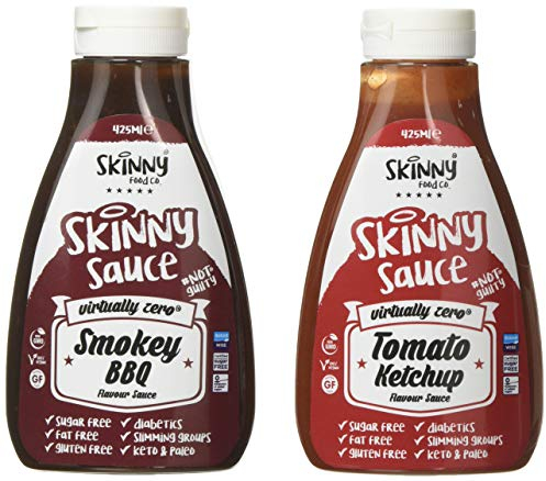 The Skinny Food Co. Skinny Syrup Twin Pack, Smokey BBQ & Tomato Ketchup, 425ml