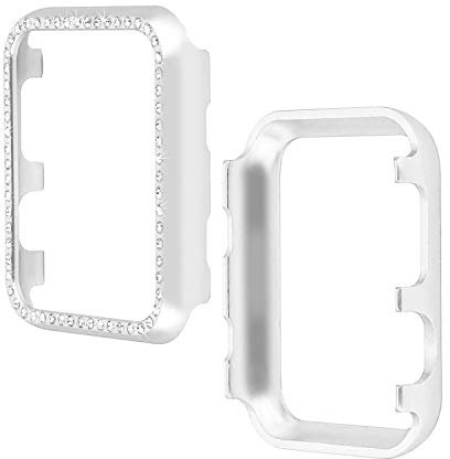 Compatible con Apple Watch 38mm Serie 3 Fundas Brillantina Plata, Glitter Brillantina Case Aleación de aluminio Diamante Anti-Choque Bumper Carcasas Compatible para Reloj Apple iWatch Series 3/2/1