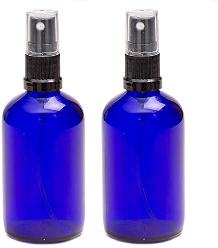 Aura 100ml Blue Glass Bottles with Black ATOMISER Sprays - Pack of 2
