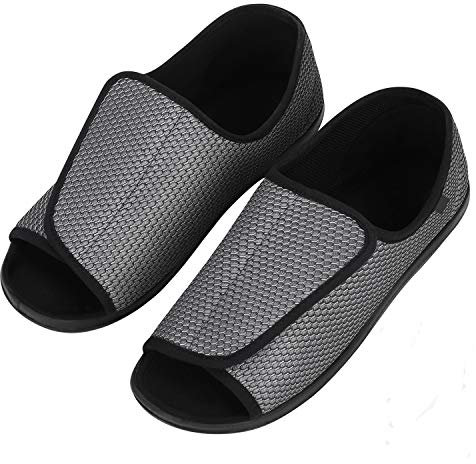Hommes Chaussons Diabétiques Chaussure Orthopédique Réglable Pantoufles Intérieur Confortable Sandales Pied Large Chausson Fermeture Scratch pour Personne Âgée Pieds Gonflés Arthrite Oedème Swollen
