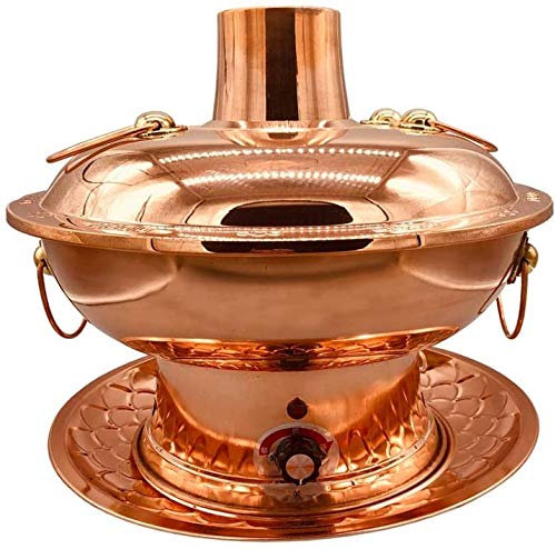 GYLEJWH Chinese Traditional Old Beijing Old-Style Electric Hot Pot, Mongolian Hot Pot, Thick Pure Copper Hot Pot, Used for Family Dinner