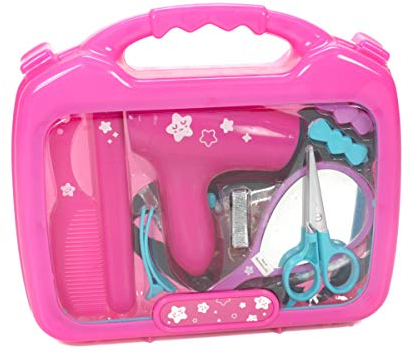 Eddy Toys Frisierkoffer für Kinder, Spielzeug Koffer mit Tragegriff und viel Zubehör, 12 Teile, mit Föhn batteriebetrieben, Spiegel, Spielschere, Kamm