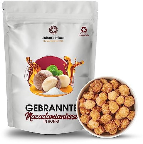 Sultan’s Palace Gebrannte Macadamianüsse mit Honig in Premium Qualität – 1000g - Gebrannte Nüsse - Ganz Besondere Süßigkeiten aus aller Welt - Macadamia Nüsse – Karamellisierte Nüsse