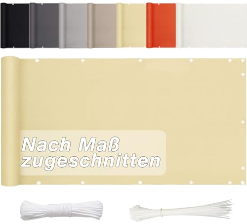 Aiyaoo Balkon Sichtschutz Ohne Bohren 90cm x 900cm, Sichtschutz Balkon Blickdichte (in div. Größen & Farben) PES Balkonumrandung für Terrasse Garten Zaun, Windschutz UV-Schutz, Sand Beige