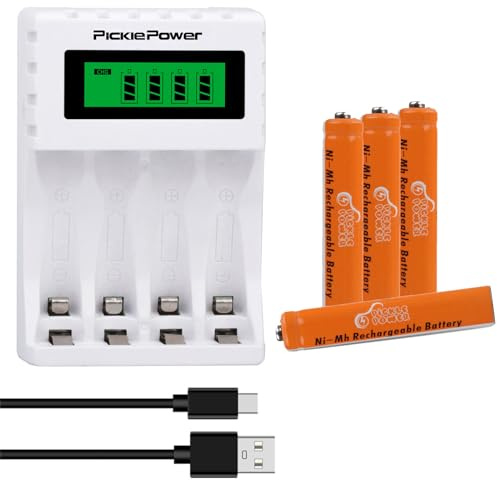 Pickle Power AAAA Batteries, 4 Pack 500mAh Rechargeable AAAA Ni-MH Batteries with Charger for Surface Pen Active Stylus