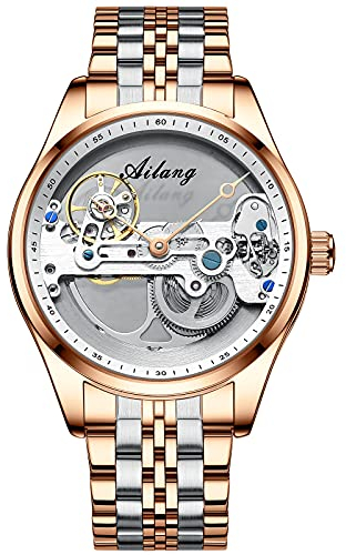 rorios Mode Herren Uhr Automatikuhr Mechanische Armbanduhr mit Edelstahlband Wasserdicht Tourbillon Uhren für Männer Herren