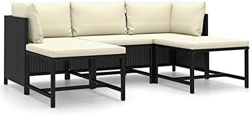 vidaXL Gartenmöbel 5-TLG. mit Kissen Garten Garnitur Sitzgruppe Sofa Lounge Sitzgarnitur Gartenset Gartensofa Mittelsofa Ecksofa Poly Rattan Schwarz