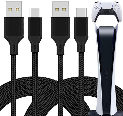 Primicity PS5 Controller Charger Cable 2 Pack-PS5 Charging Cable (3M Extra Long) for DualSense Controller - (10FT) USB to USB-C Ps5 Charger Wire - Black Nylon Braided - UK Seller
