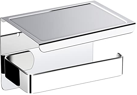 Zuzcher Porta Rotolo Carta Igienica con Adesivo 304 in Acciaio Inox Porta Carta Igienica con Ripiano Portaoggetti Cromato