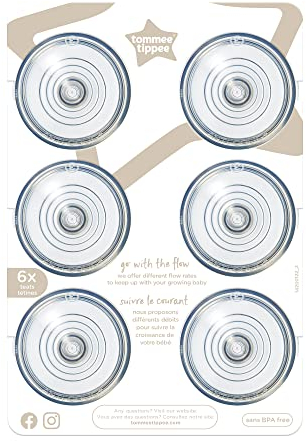 Tommee Tippee Advanced Anti-Colic Baby Bottle Teats, Breast-Like, Soft Silicone, Fast Flow, 6m+, Pack of 6,Clear