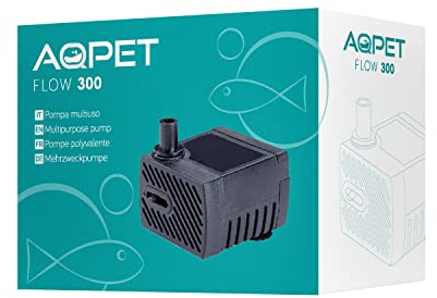 AQPET Flow Pompa Sommergibile per Acquari e terrari con Portata Regolabile,Flow 300 portata regolabile max 300 lt/h