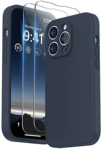 SURPHY Compatible with iPhone 14 Pro Case with Screen Protector, Liquid Silicone Protection for Each Lens Shockproof Thickened Rubber for iPhone 14 Pro 6.1 inch 2022, Midnight Blue