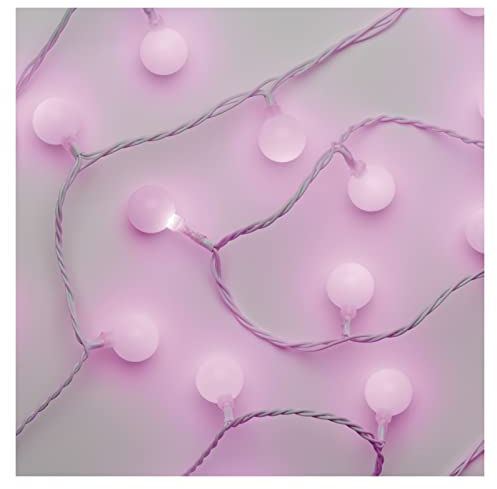 EMOS LED-Lichterkette Cherry Rosa für Innen und Außen, 4m lange Weihnachtslichterkette mit 40 LEDs in Kugelform 2,5cm, 6h Timer, Netzteil und Transformator, für Partys, Weihnachten, Deko
