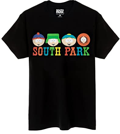South Park T-Shirt for Men | Adults Characters Eric Kenny Stan Kyle Short Sleeve Black Top | Animated Comedy Series Merchandise