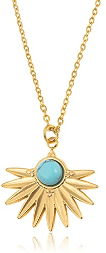 Made by Nami Boho Damen Halskette mit Anhänger - Edelstahl Glieder-Kette - Coole Silber-Kette oder Gold-Kette Unisex - Handmade Strand-Schmuck Surfer-Schmuck Festival-Accessoires (Gold Halfsun)