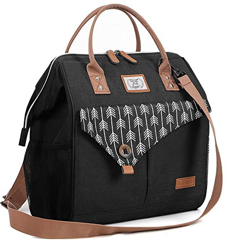 Lekesky Borsa Termica Porta Pranzo Donna 15 L, Borsa Frigo Grande per Donna Uomo, Ampia Aperta Impermeabile Borsetta Termica con Fodera Isolante, Lunch Bag per Ufficio Scuola Picnic Lavoro, Nero L
