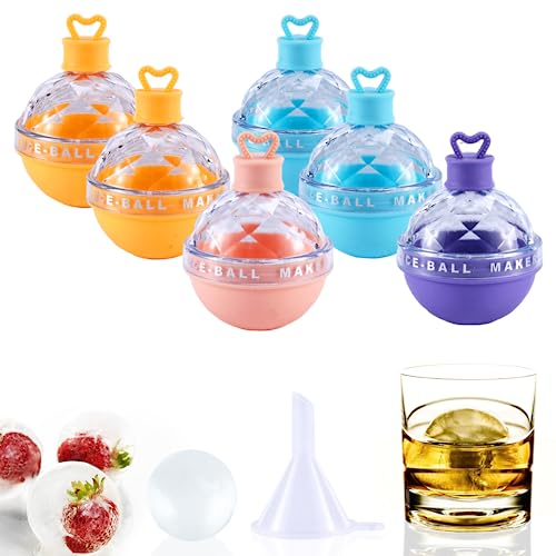 MLRYH Ice Ball Maker, 6 Pack Candy Color Ice Ball Maker Mold, Round Silicone Ice Cube Mold, 2.5 Inch Ice Ball Mould for Whiskey, Cocktails, Bourbon and Drinks