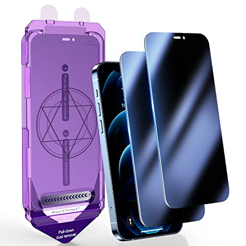 UniqueMe for iPhone 12 Pro Max Privacy Screen Protector, [2 Pack] [Auto-Dust Removal] [Auto Alignment Install] Tempered Glass Anti Spy Full Coverage HD Screen Protector