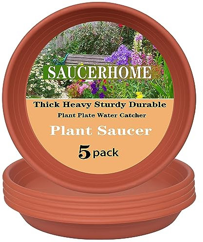SAUCERHOME 5er-Pack Blumentopf-Untersetzer mit 25,4 cm Durchmesser, Kunststoff-Untersetzer und -Tropfschalen für Innen- und Außenbereich, robuster Wasserauffangbehälter, Terrakotta