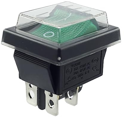 MWMS Interruptor basculante verde encendido/apagado con cubierta impermeable, interruptor de dispositivo DPDT, 4 polos, 250 V, 16 A, interruptor basculante iluminado