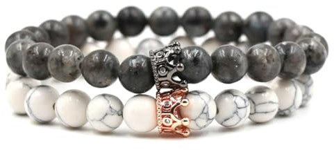 Ayoiow Edelstahl 19cm Armband 8mm Opal Krone Armband Schwarz Armbänder für Männer