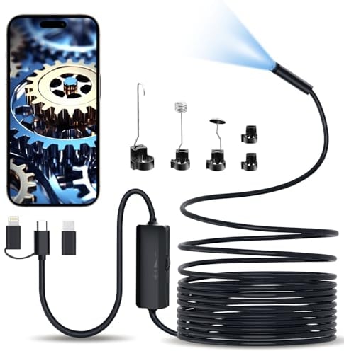 Lovcoyo Endoscopique Caméra d'inspection de Serpent 1920P, 3 en 1 USB Camera Endoscopique, Endoscopique Type C de portée avec 8 lumières LED pour Smartphone Android et iOS, iphone, iPad, (16,5 FT/5M)