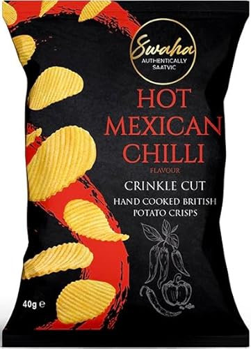 Swaha Crisps Hot Mexican Chilli 24 Packs X 40g - Pure Saatvic - Traditional Hand-Cooked Crisps from UK - All-Natural, Gluten-Free Snack - 100% British Potatoes - Onion & Garlic Free