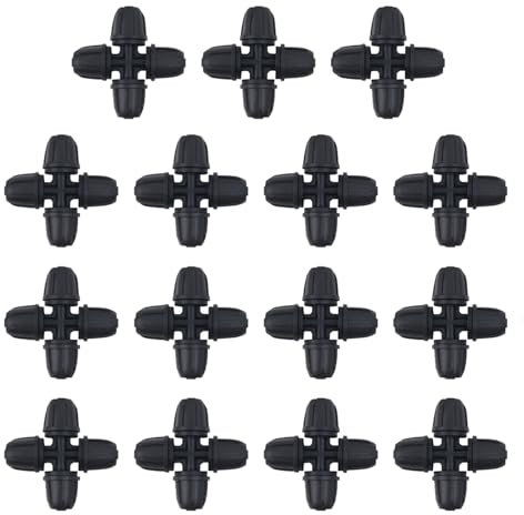 iBamso 15pcs Drip Irrigation Barbed Connectors, Upgraded Drip Irrigation 4-Wege-Kupplung mit Verriegelung für 1/4 (4/7mm) Schlauch, Qualität Fitting Locked Cross Drip Irrigation Connectors für Garten