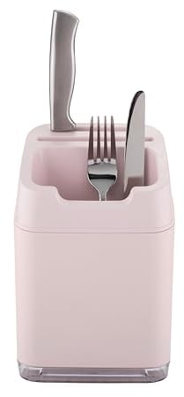 Minky Utensil Caddy, Utensil Holder with Knife Slots, Kitchen Organiser & Drainer, Sleek Holder for Kitchen Accessories, Made in The UK (Dusty Pink)