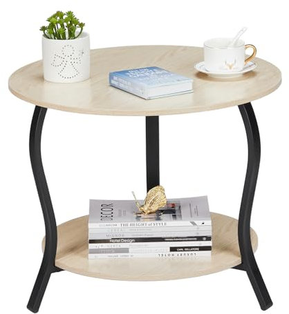 YEAKOO Small Round Coffee Table with Storage, 2 Tier 23 D*19 H Coffee Table for Small Space, Accent Center Table Sofa End Table for Living Room, Bedroom, Apartment, Studio