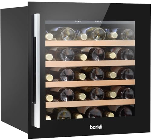 36 Bottle 60cm Built-in Wine Cooler Fridge - Wood Shelves & LED Backlit Black