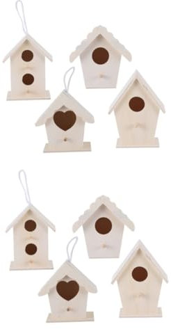 Mipcase 2sets Wooden Bird for Finch Nesting Box with Heart Shape Decor Ornament for Garden Home 4pcs*2